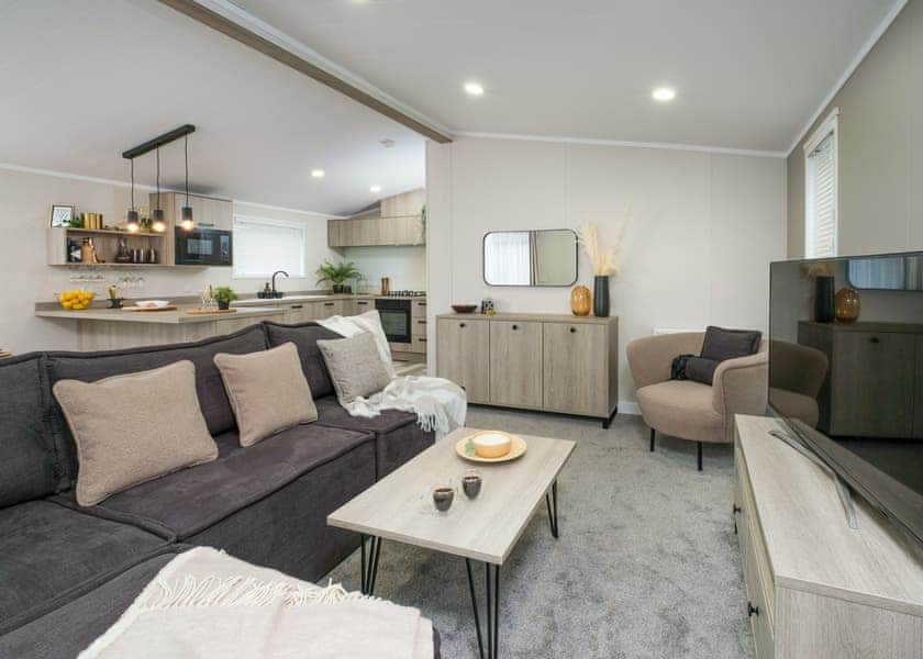 All imagery shown is a representation only. Style, decor and exact views vary by lodge | Orchard Deluxe Double Lakes 3 Hot Tub Pet - Clawford Lakes Resort and Spa, Clawton, Nr Holsworthy
