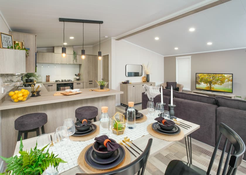 All imagery shown is a representation only. Style, decor and exact views vary by lodge | Orchard Deluxe Double Lakes 3 Hot Tub Pet - Clawford Lakes Resort and Spa, Clawton, Nr Holsworthy