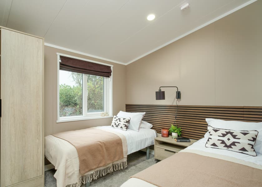 All imagery shown is a representation only. Style, decor and exact views vary by lodge | Orchard Deluxe Double Lakes 3 Hot Tub Pet - Clawford Lakes Resort and Spa, Clawton, Nr Holsworthy