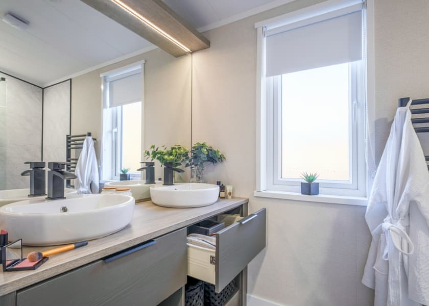 All imagery shown is a representation only. Style, decor and exact views vary by lodge | Orchard Deluxe Double Lakes 3 Hot Tub Pet - Clawford Lakes Resort and Spa, Clawton, Nr Holsworthy
