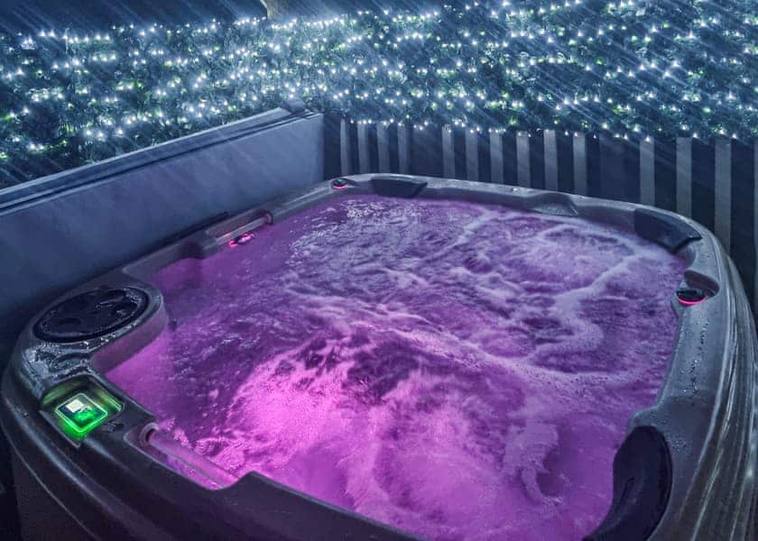 Hazel hot tub by night | Croft Park Lodges, Little Weighton, Nr Beverley