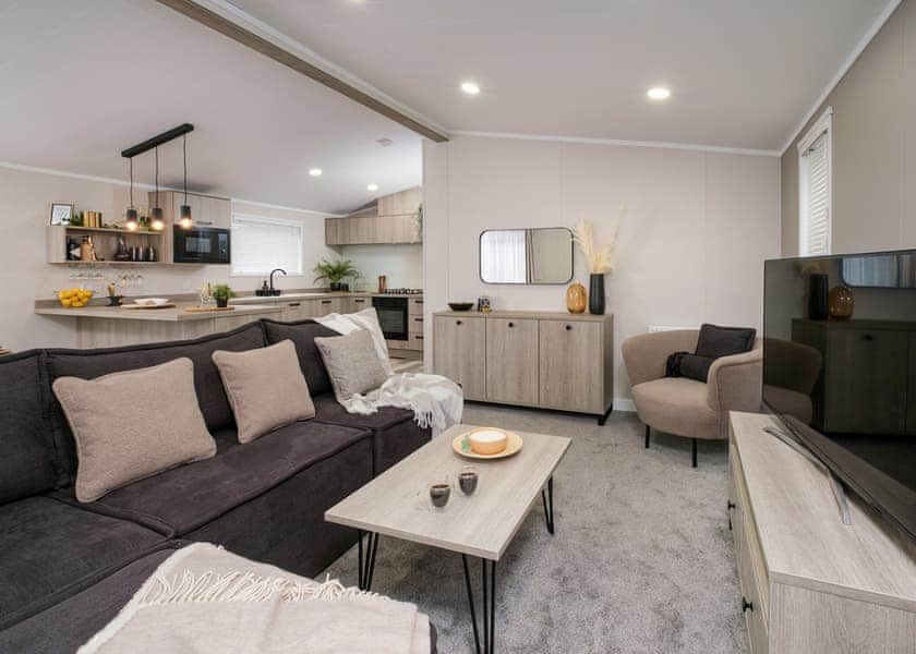 All imagery shown is a representation only. Style, decor and exact views vary by lodge | Valley Park View 3 bed with Hot Tub (sleeps 6) - Lakeview Manor Lodges, Dunkeswell, Honiton