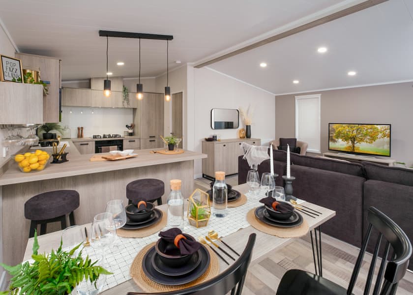 All imagery shown is a representation only. Style, decor and exact views vary by lodge | Valley Park View 3 bed with Hot Tub (sleeps 6) - Lakeview Manor Lodges, Dunkeswell, Honiton