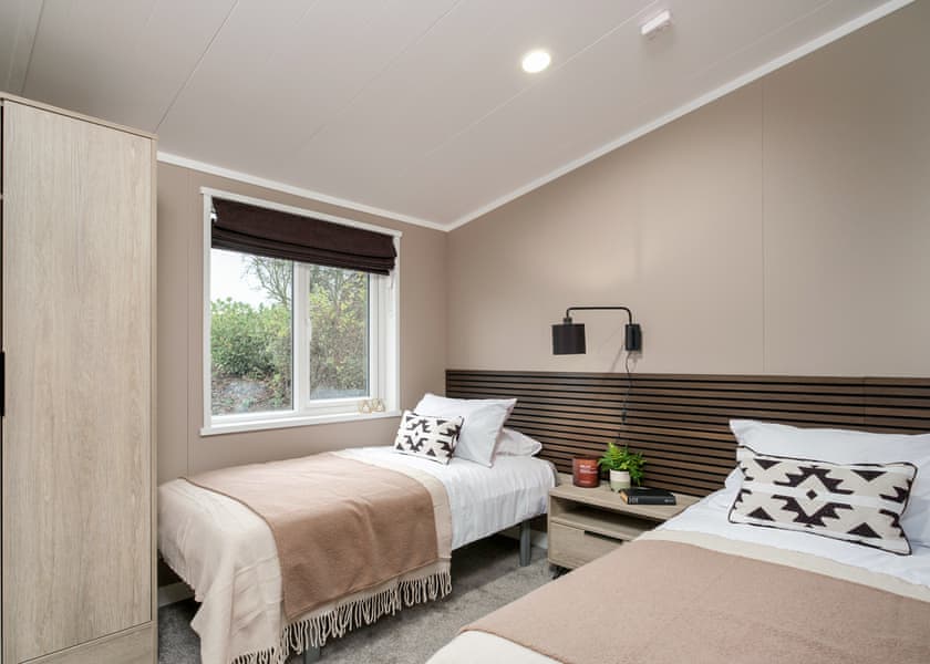 All imagery shown is a representation only. Style, decor and exact views vary by lodge | Valley Park View 3 bed with Hot Tub (sleeps 6) - Lakeview Manor Lodges, Dunkeswell, Honiton